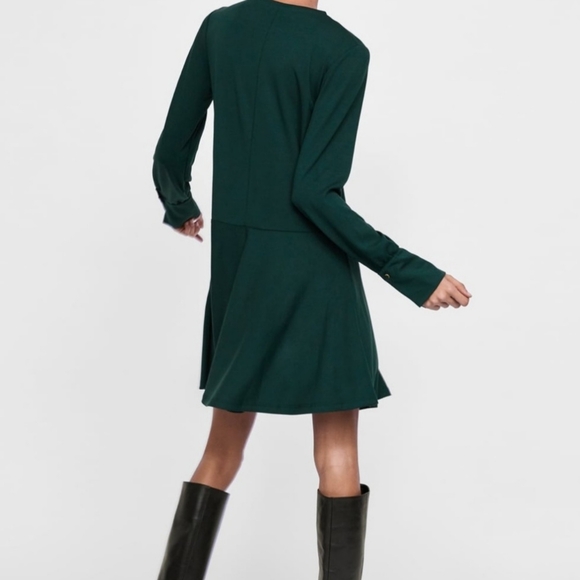 ZARA Ruffled Hem Bottle Green Dress Size L - Picture 3 of 7